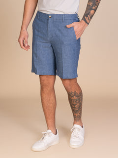 Bermuda in lino e cotone|Colore:Blu