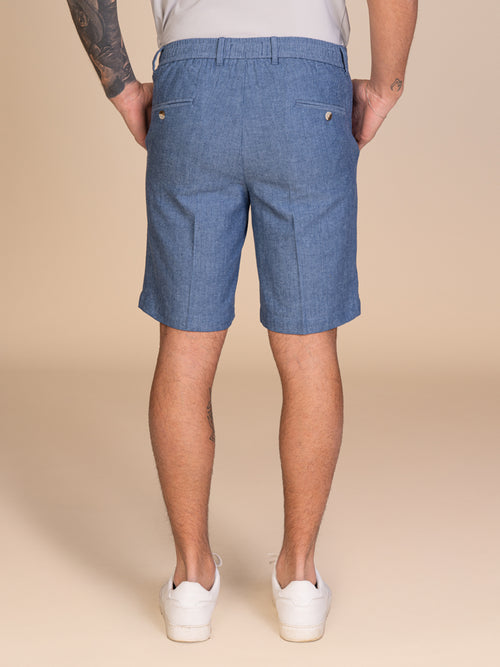 Bermuda in lino e cotone|Colore:Blu