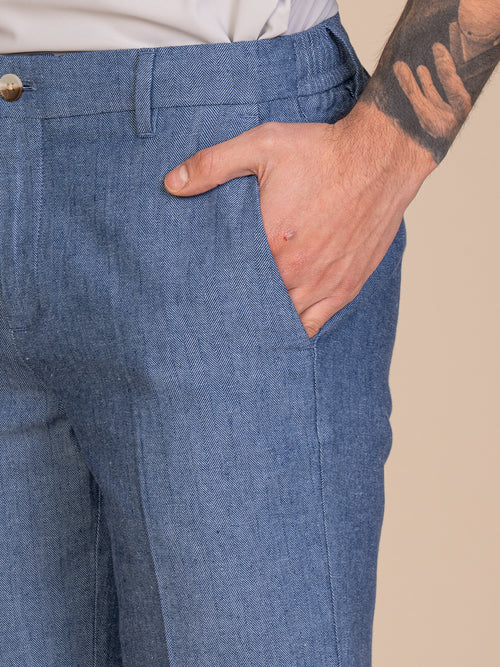 Bermuda in lino e cotone|Colore:Blu