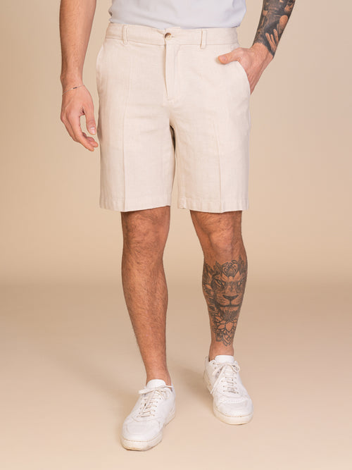 Bermuda in lino e cotone|Colore:Naturale