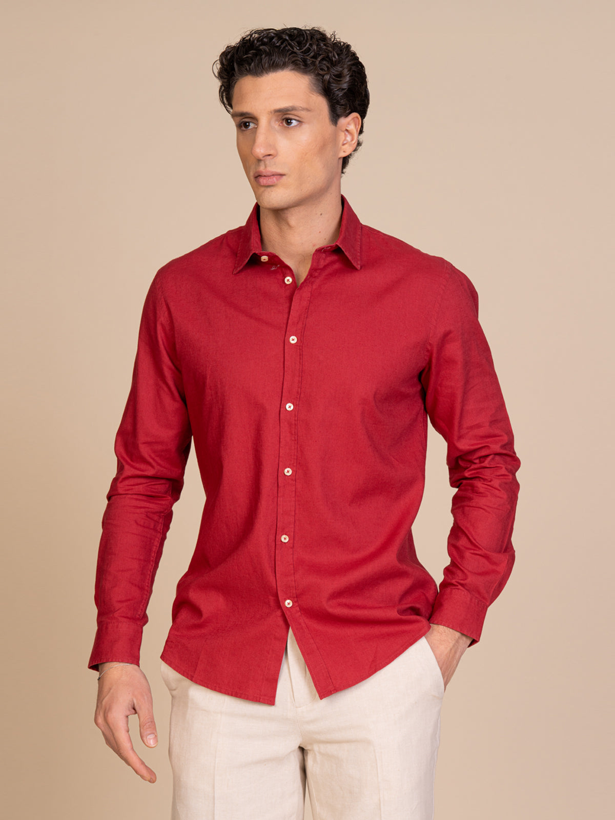 Camicia in lino collo francese|Colore:Ciliegia