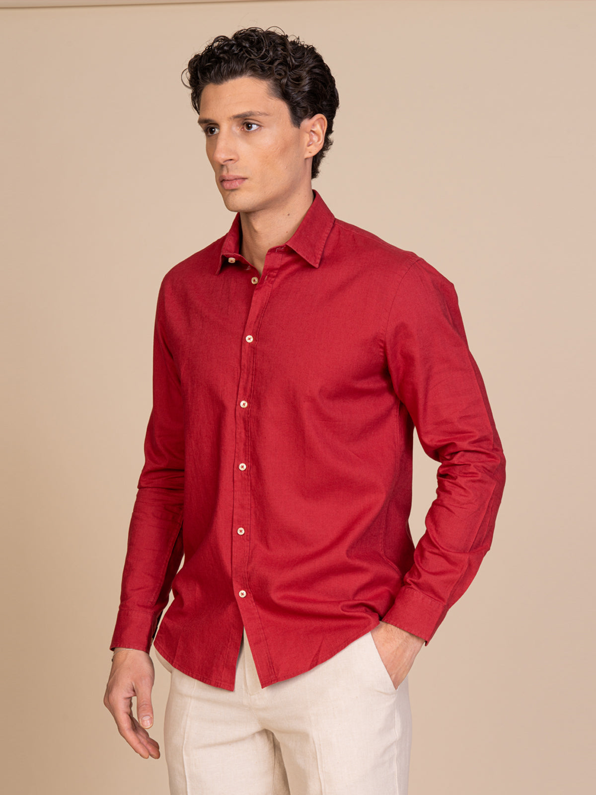 Camicia in lino collo francese|Colore:Ciliegia
