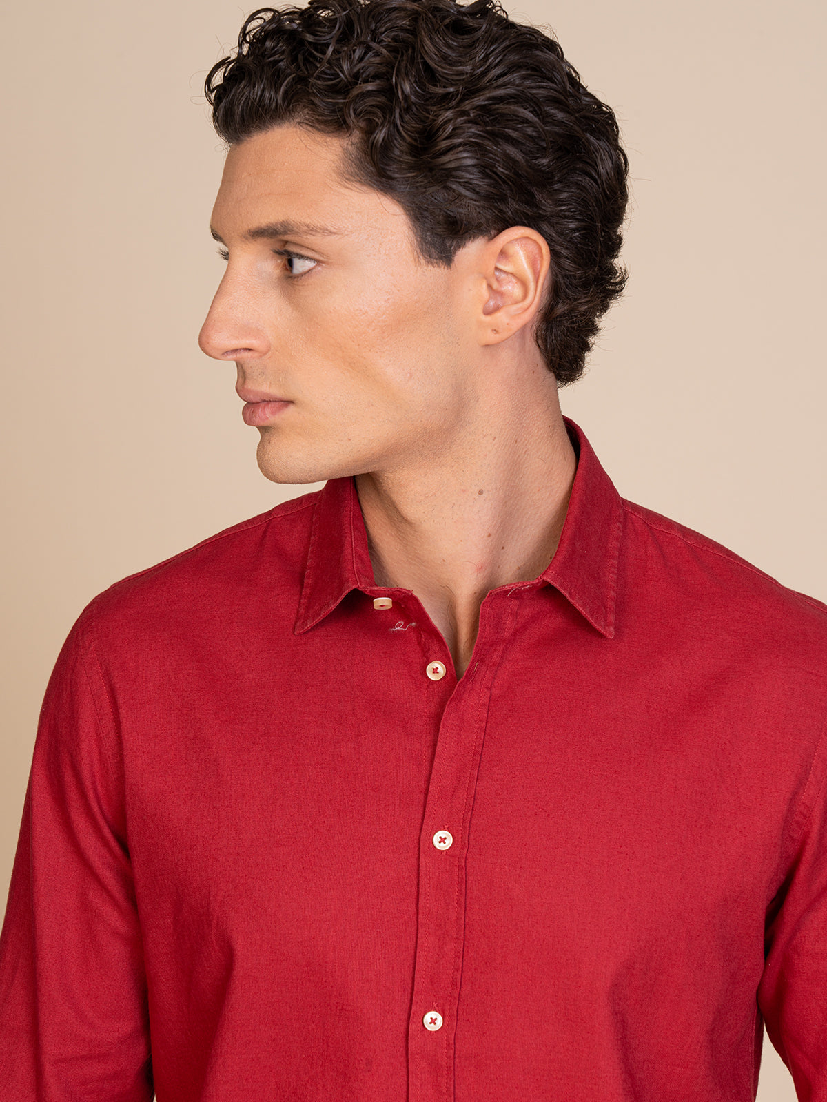 Camicia in lino collo francese|Colore:Ciliegia