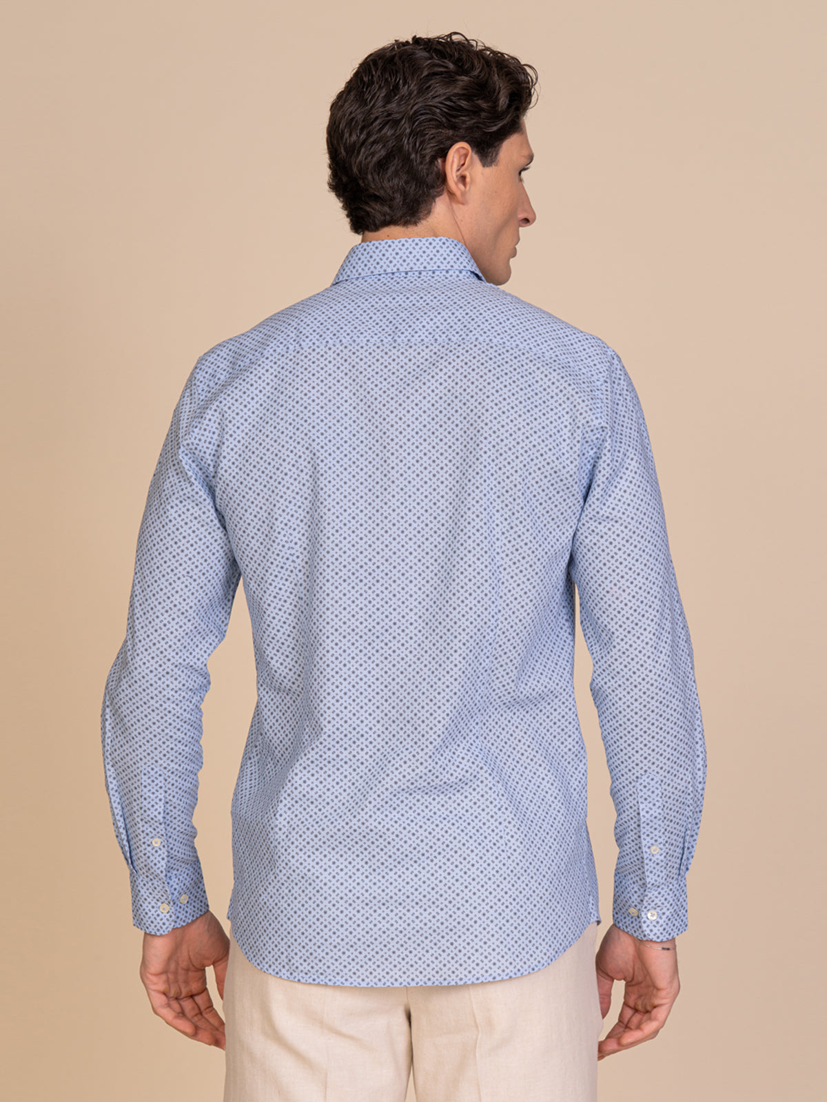 Camicia fantasia misto lino|Colore:Azzurro