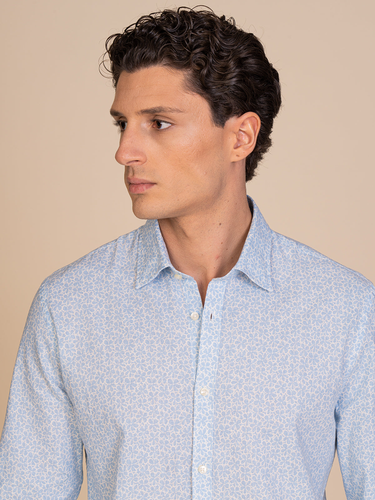 Camicia fantasia misto lino|Colore:Celeste