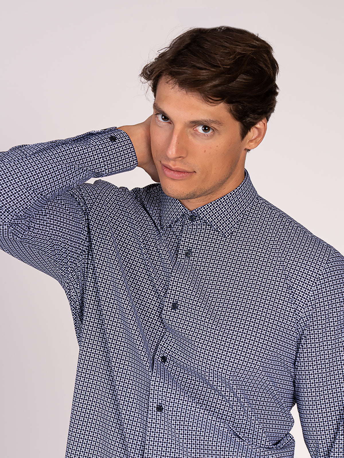 CAMICIA TESSUTO TECNICO FANTASIA|Colore:Navy