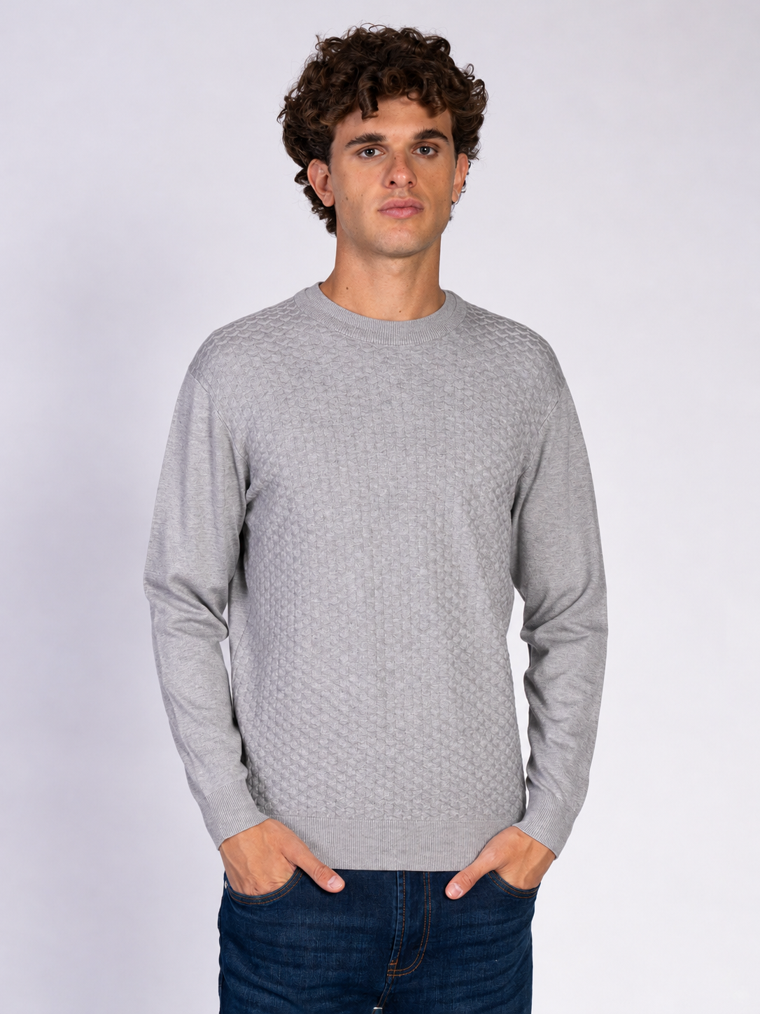 MAGLIA GIROCOLLO JACQUARD|Colore:Grigio