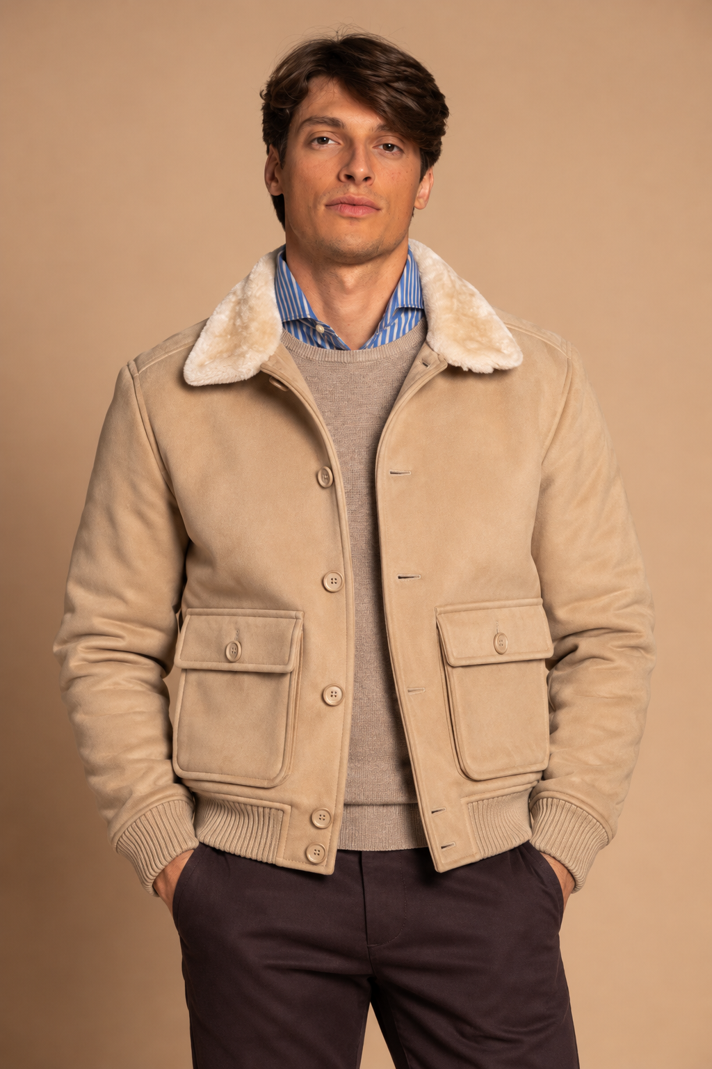 GIUBBOTTO EFFETTO SUEDE|Colore:Beige