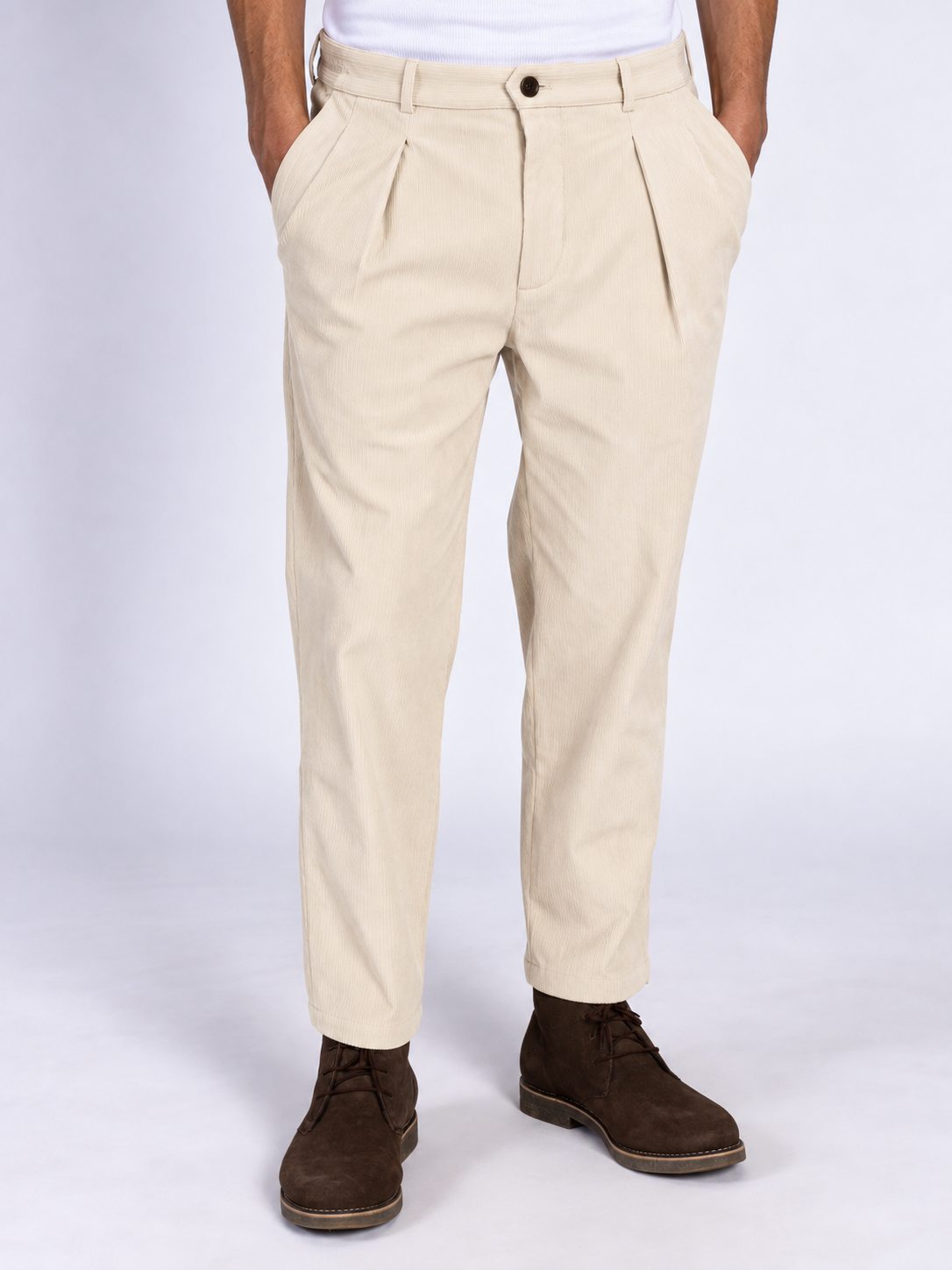 PANTALONE IN VELLUTO A COSTE|Colore:Crema