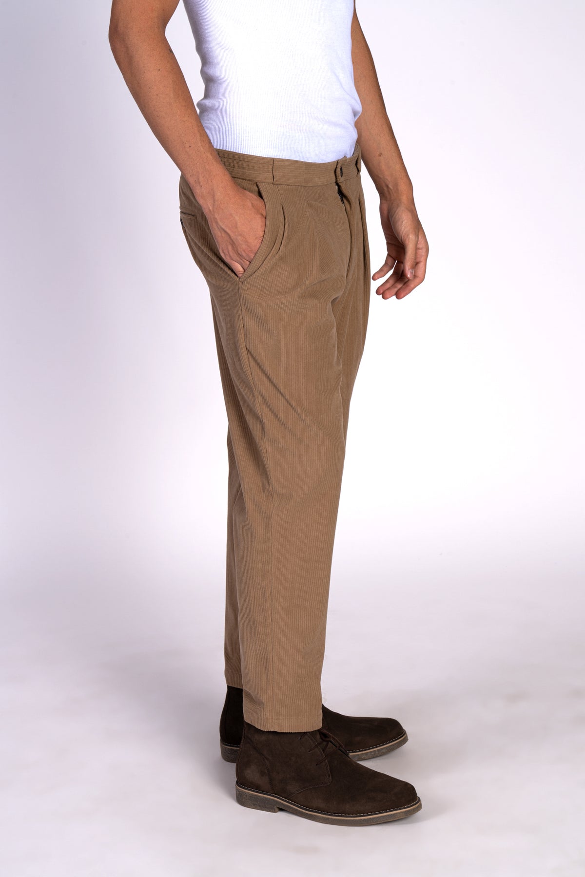 PANTALONE IN VELLUTO A COSTE|Colore:Beige