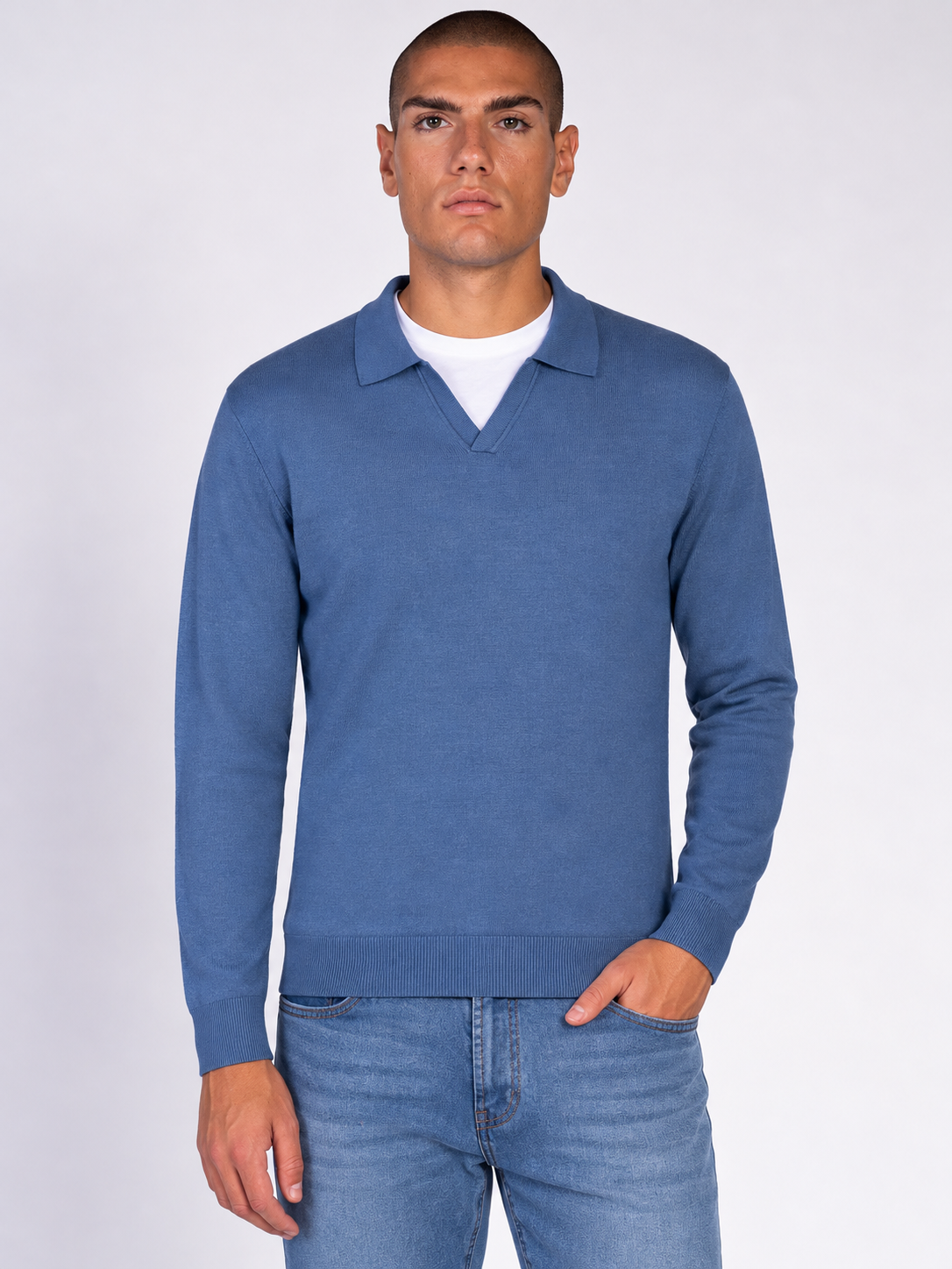 MAGLIA COLLO DERBY|Colore:Cielo