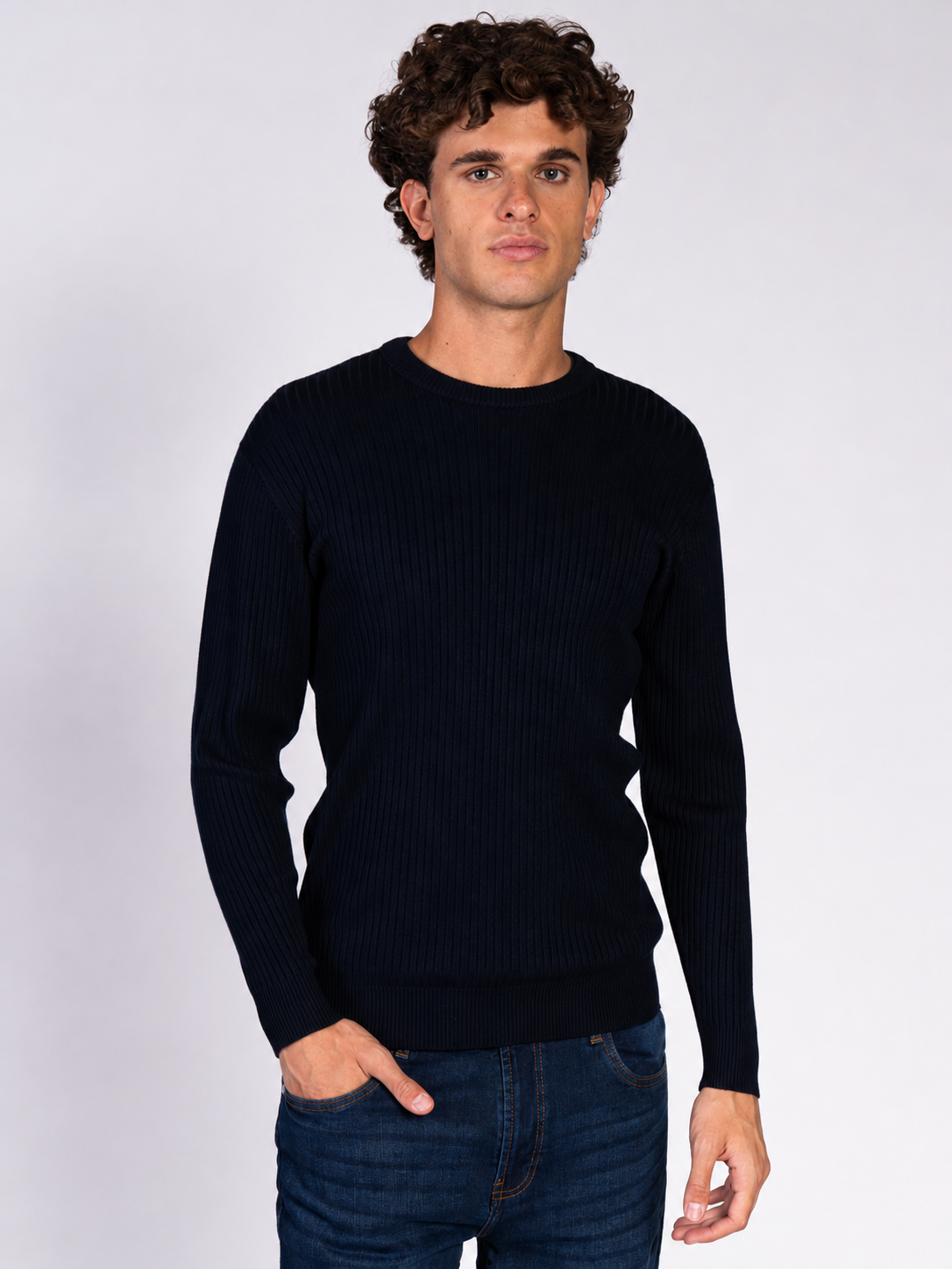 MAGLIA GIROCOLLO A COSTINE|Colore:Blu