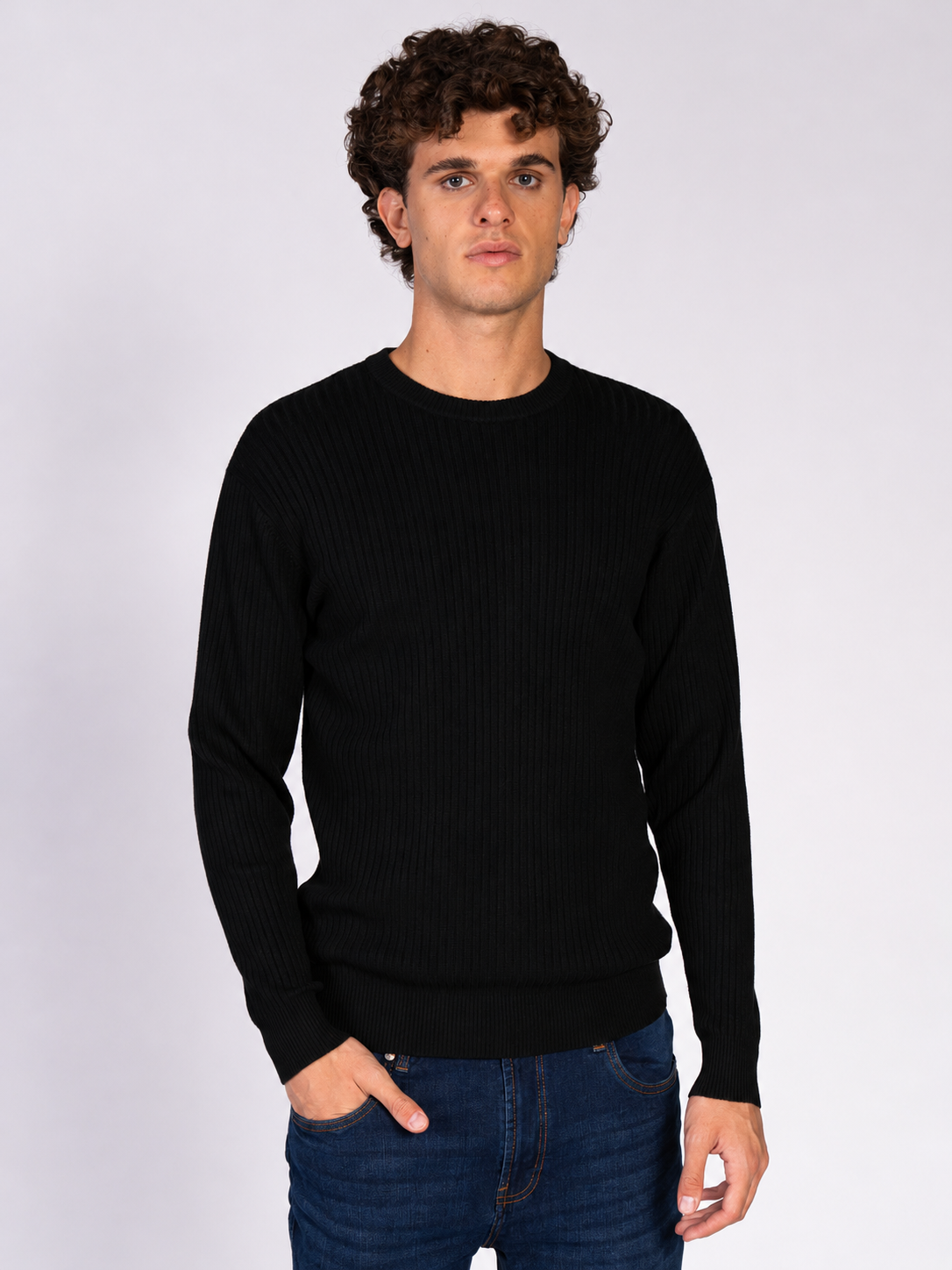 MAGLIA GIROCOLLO A COSTINE|Colore:Nero