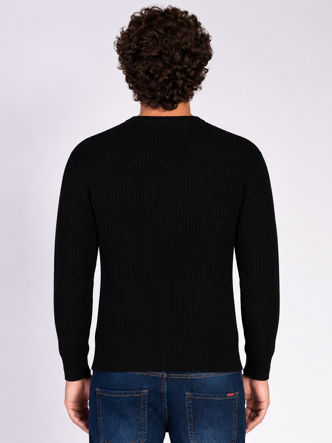 MAGLIA GIROCOLLO A COSTINE|Colore:Nero