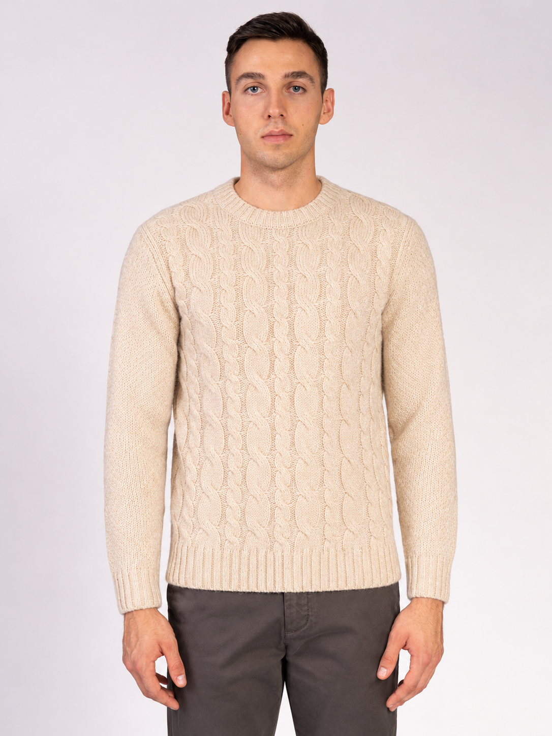 MAGLIA GIROCOLLO CON TRECCIA|Colore:Beige