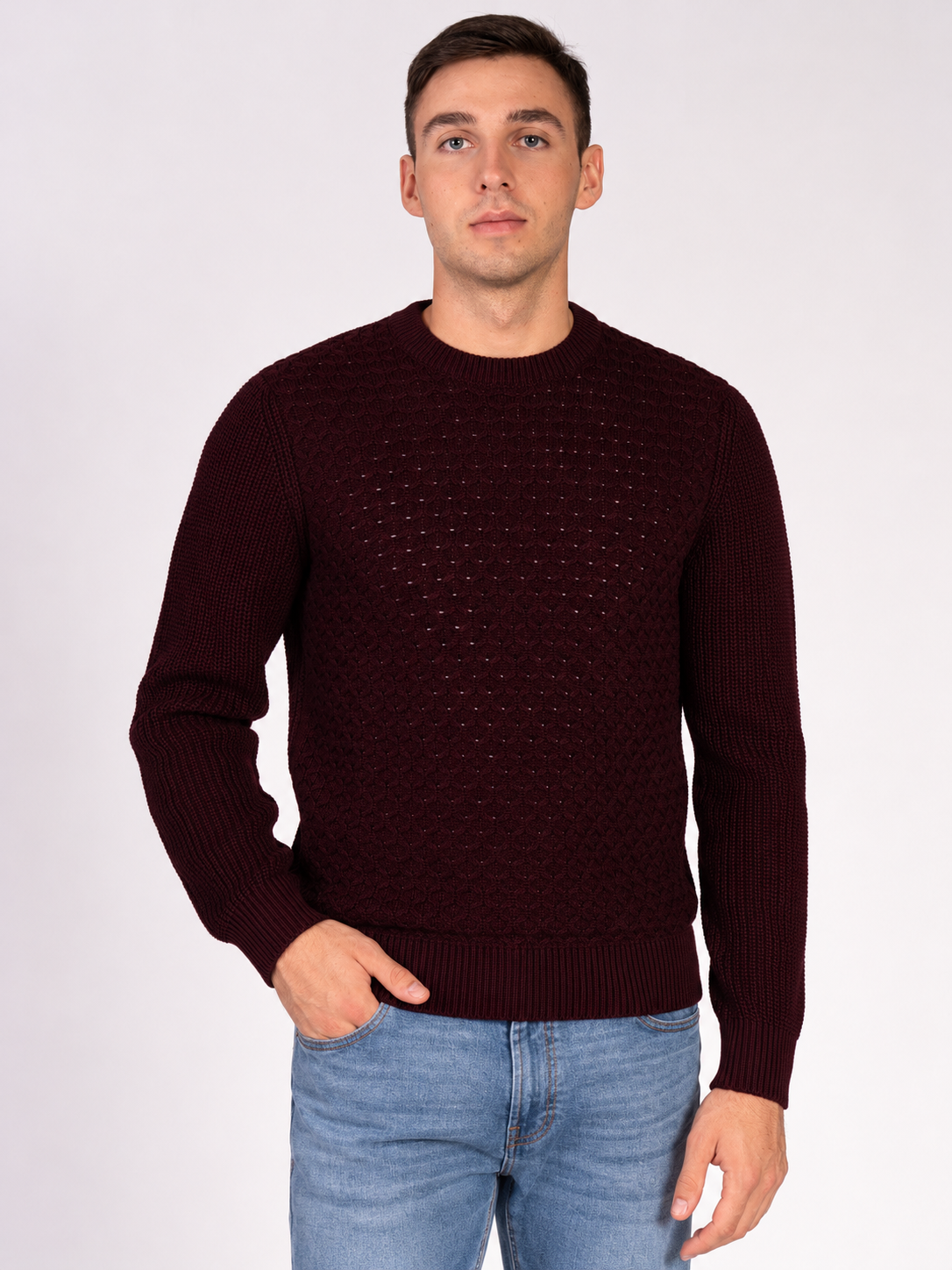 MAGLIA GIROCOLLO CON TRECCIA|Colore:Bordeaux