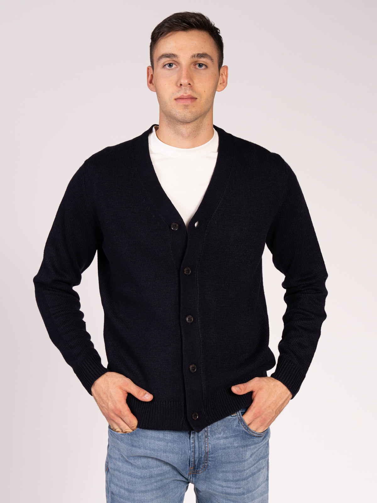 CARDIGAN CON BOTTONI RASATA|Colore:Blu