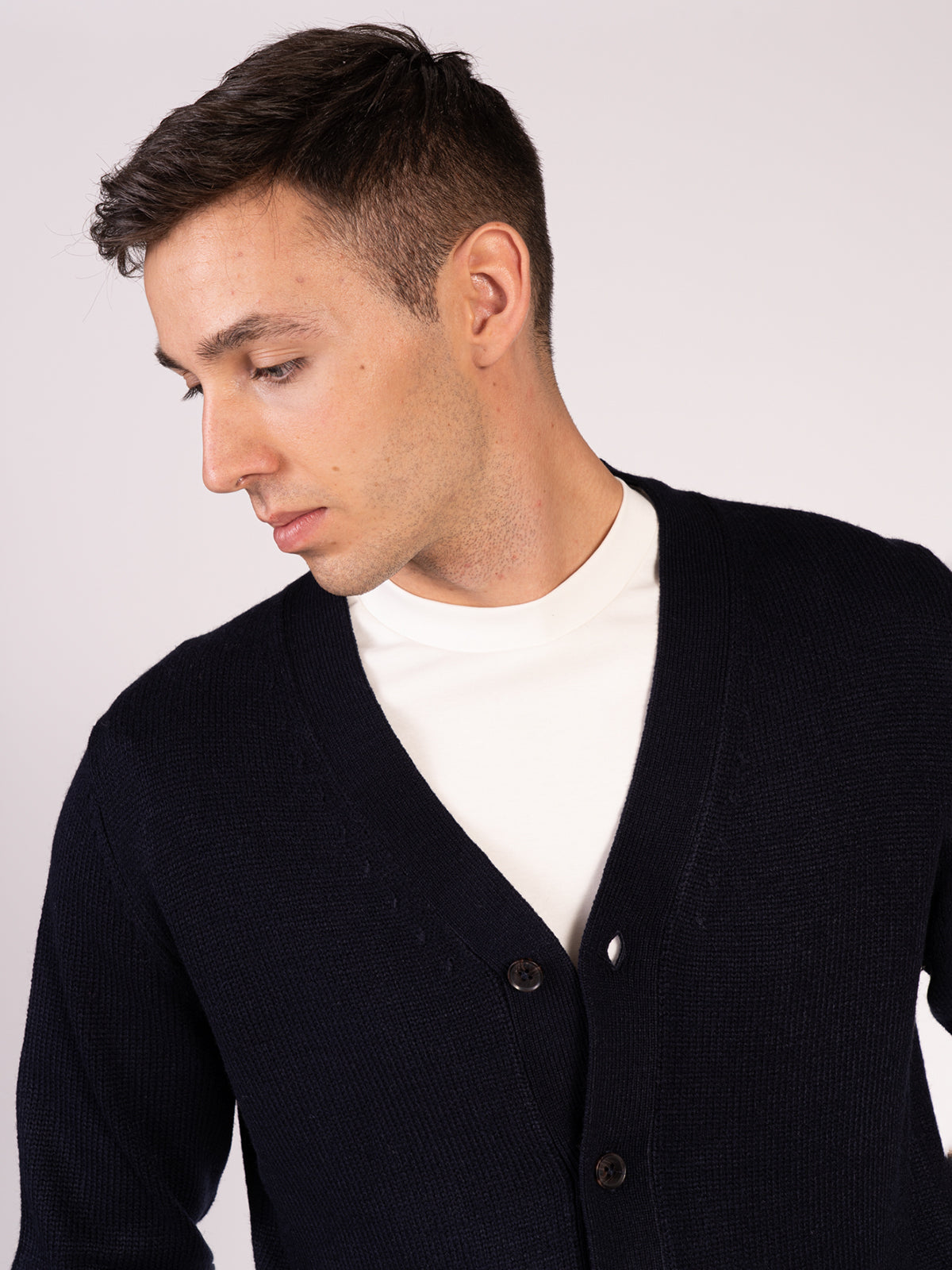 CARDIGAN CON BOTTONI RASATA|Colore:Blu