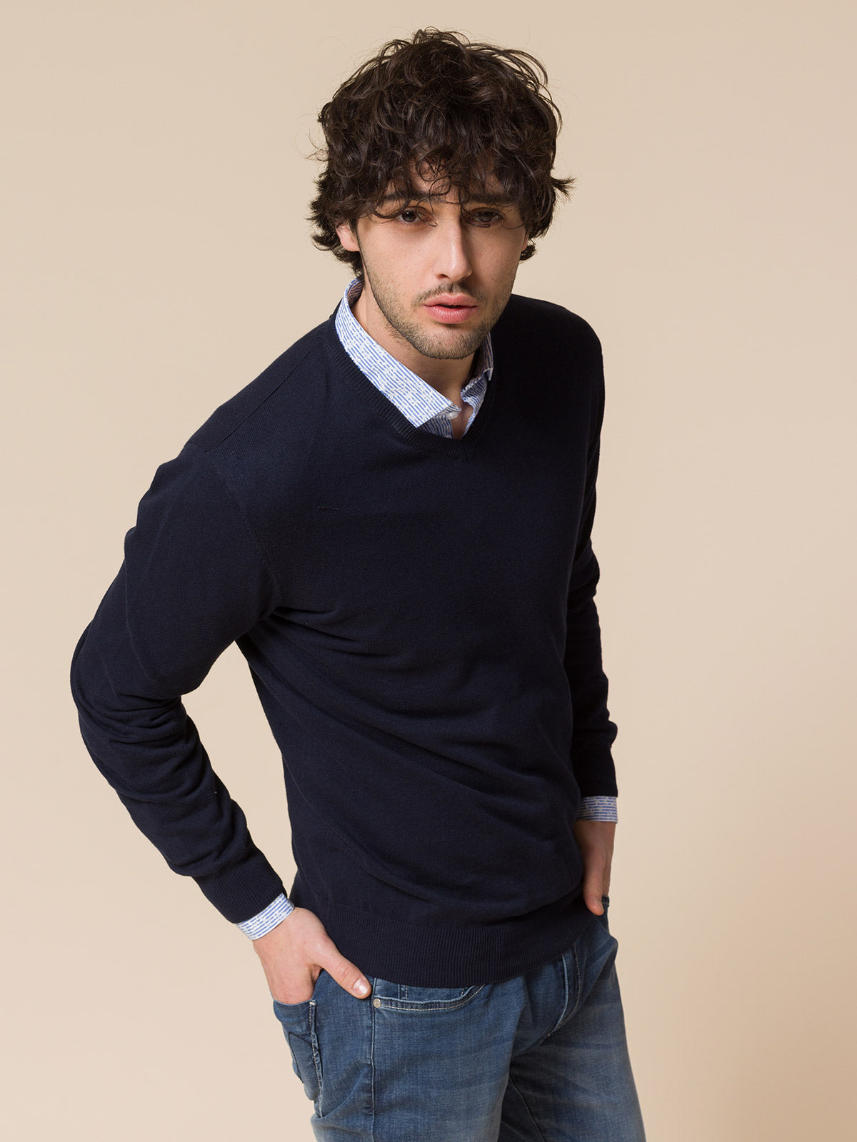 Maglia basic collo a V |Colore:Blu