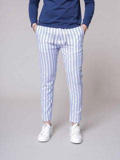 Pantaloni a righe con lacci|Colore:Azzurro