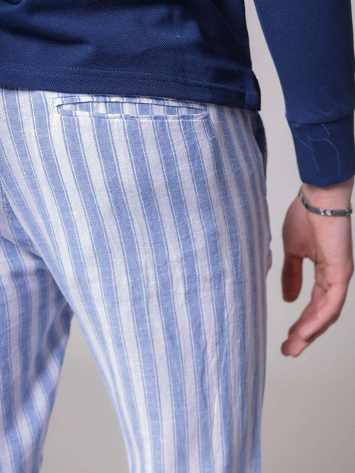 Pantaloni a righe con lacci|Colore:Azzurro