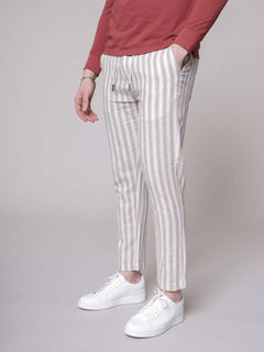 Pantaloni a righe con lacci|Colore:Beige