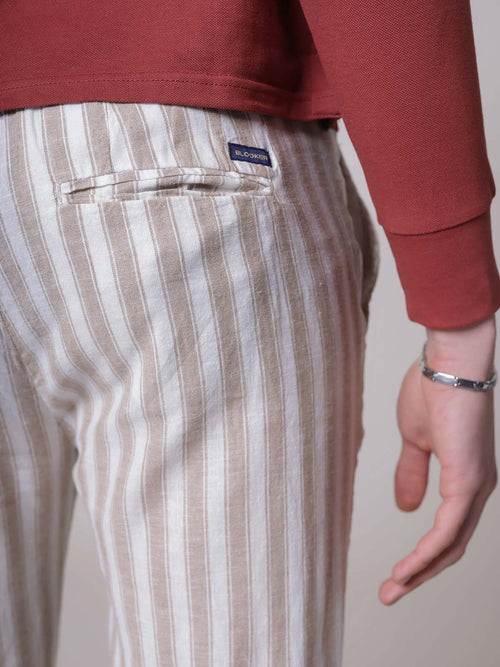 Pantaloni a righe con lacci|Colore:Beige