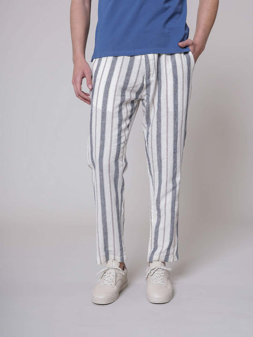 Pantaloni a righe con lacci|Colore:Blu/beige