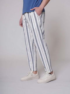 Pantaloni a righe con lacci|Colore:Blu/beige