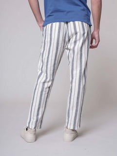 Pantaloni a righe con lacci|Colore:Blu/beige