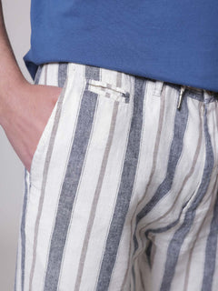 Pantaloni a righe con lacci|Colore:Blu/beige